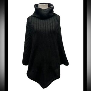 Michael Kors Black Ribbed Turtleneck Poncho Sweater